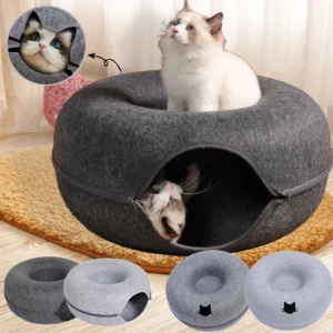 2-in-1 Felt Donut Cat Tunnel